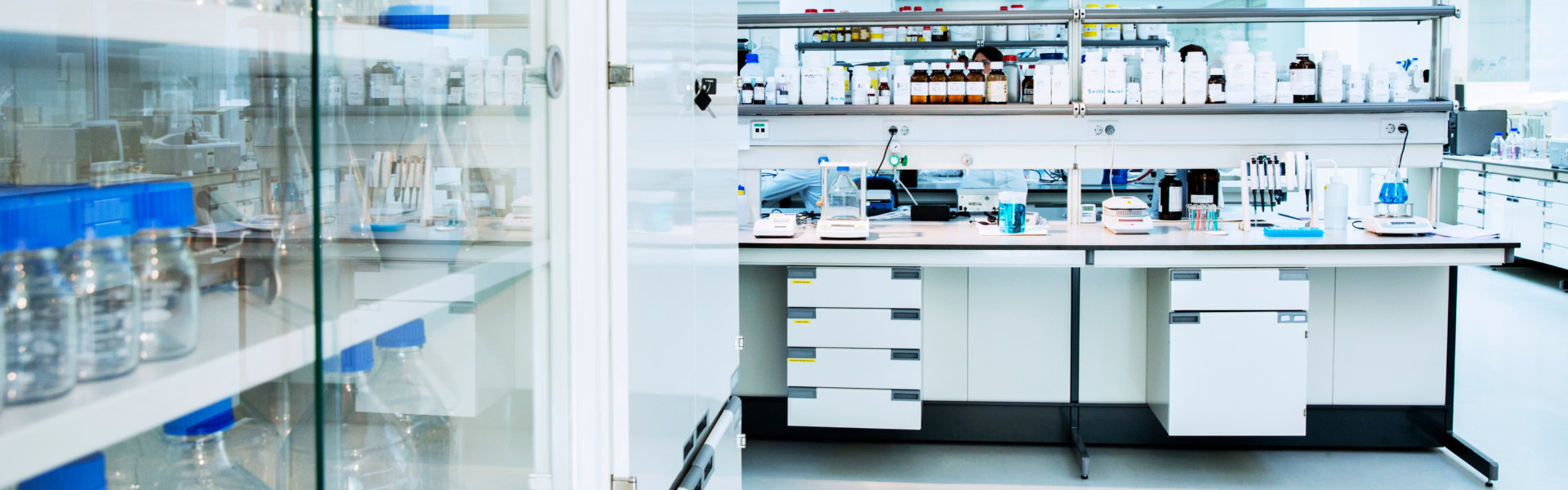 shelves and equipment in laboratory